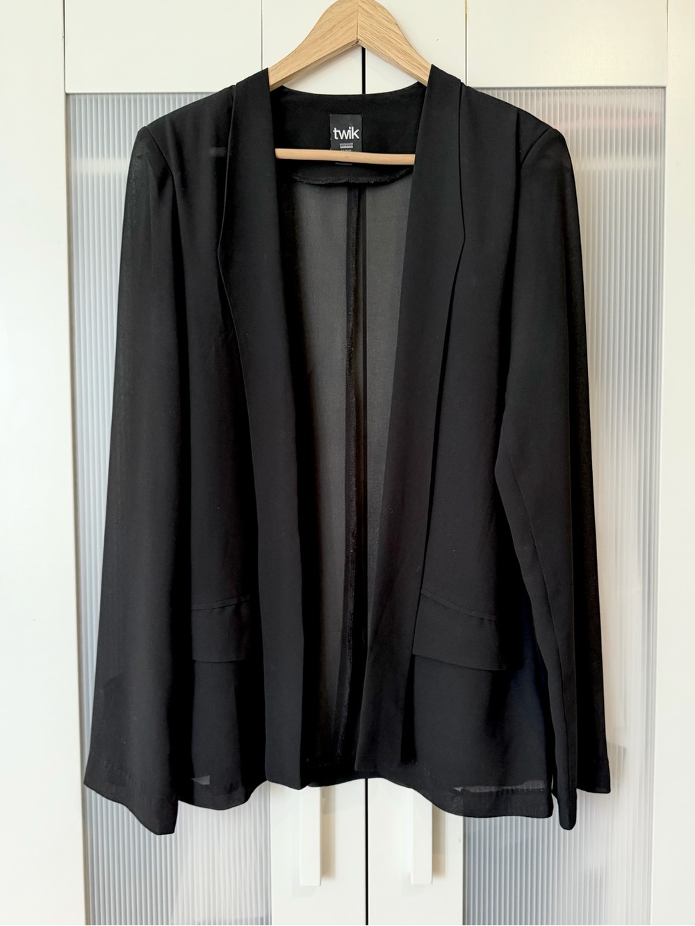 Twik Open Front Sheer Blazer With Shoulder Pads